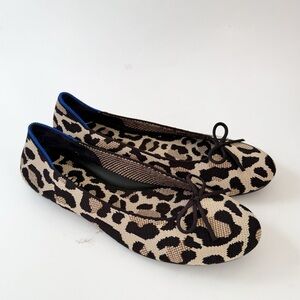 Rothy's Bow Desert Cat Animal Print Ballet Flats Size 10
